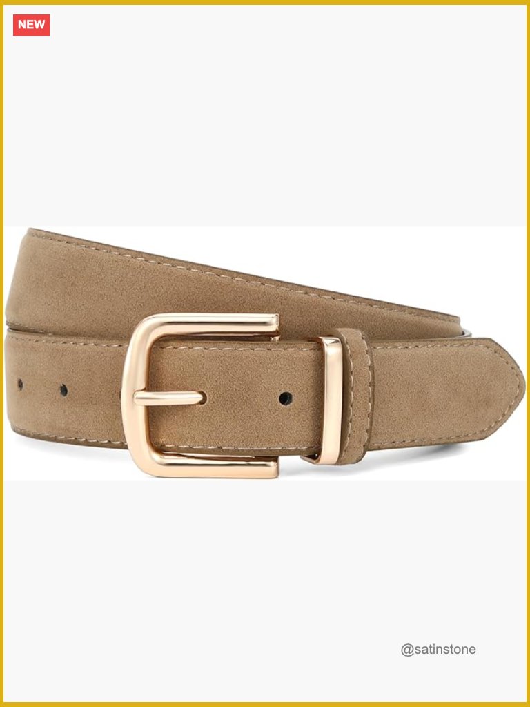 Suede Faux Leather Chunky Belt With Gold Buckle For Jeans Dresses